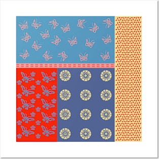 Japanese Butterflies Flowers Motif Shibori Patchwork Posters and Art